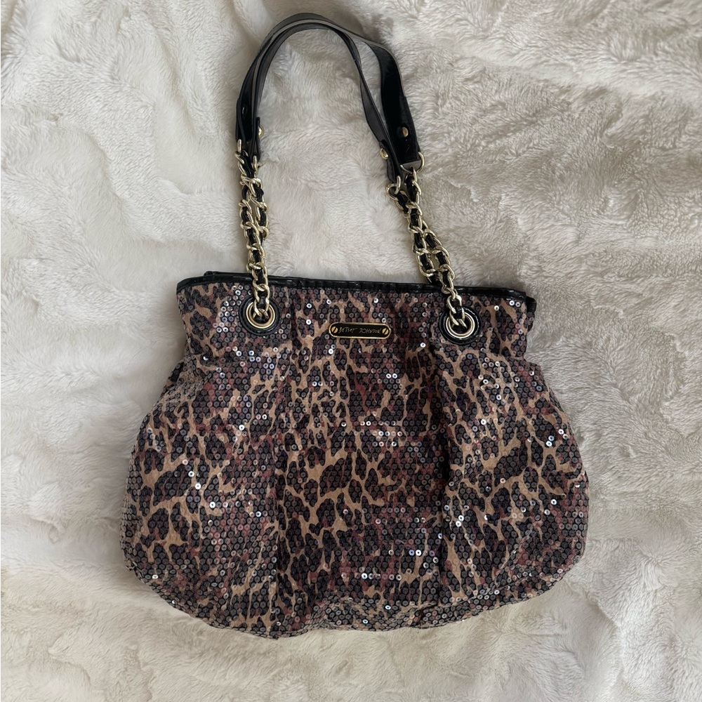 Betsey Johnson Brown and Black Leopard Print Shoulder Purse